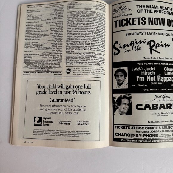 Cats December 23, 1986 Miami Beach Theater of the Perf Arts 62 pgs. Jan. 1987 Ed - Picture 9 of 12